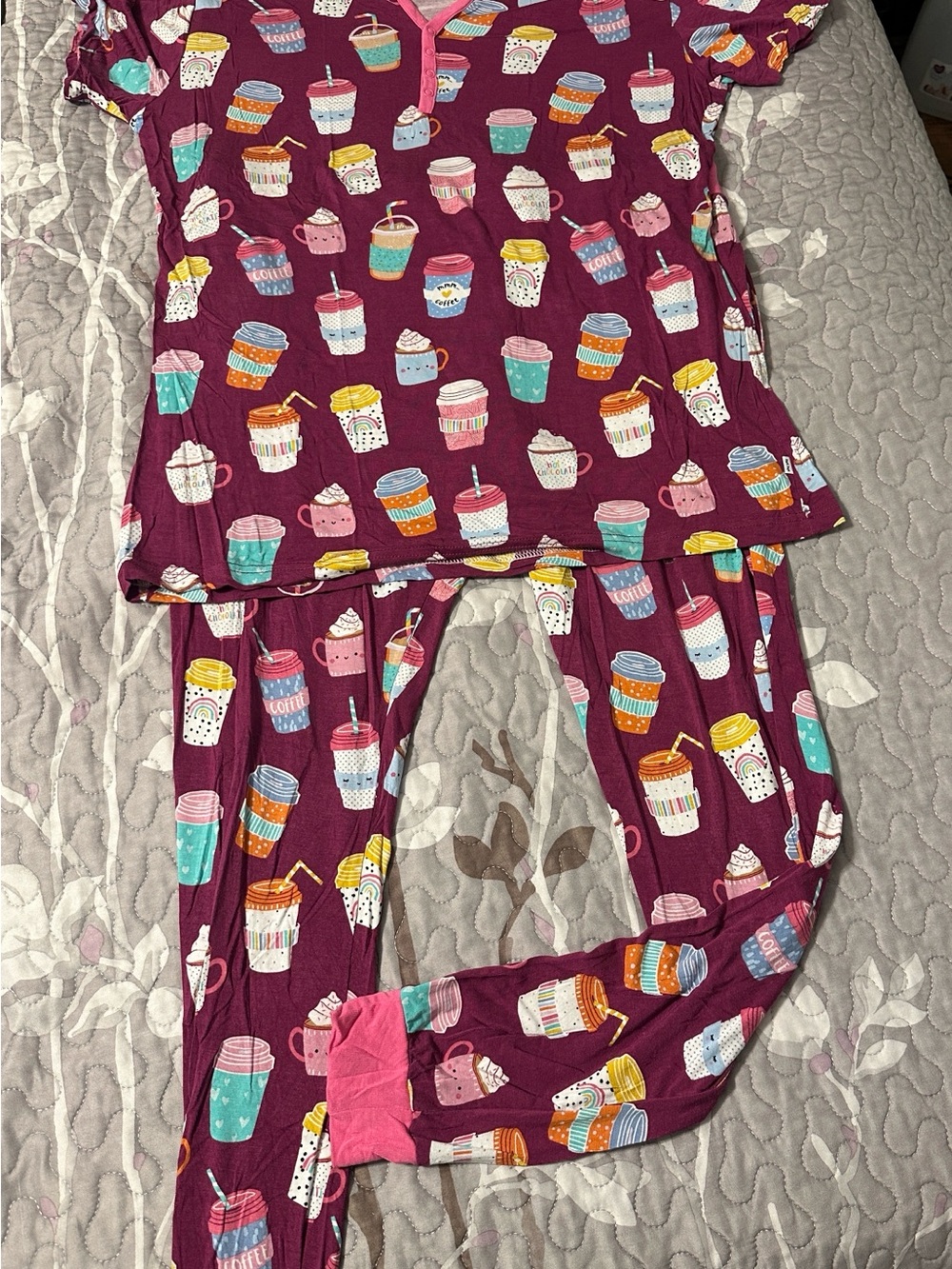 Little Sleepies Pajama Set with Colorful Coffee Cup Print